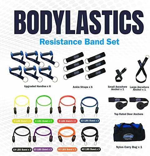 Bodylastics set otpornih traka, 16 traka otpora za vježbanje, trake za vježbanje sa ručkama & amp;
