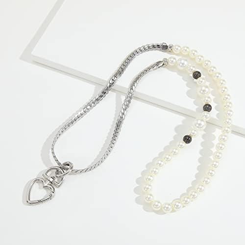 Nehrđajući čelik sa bisernim perlama čari lanac povezan sa trakom za vrat za mobilni telefon ogrlica za vrat