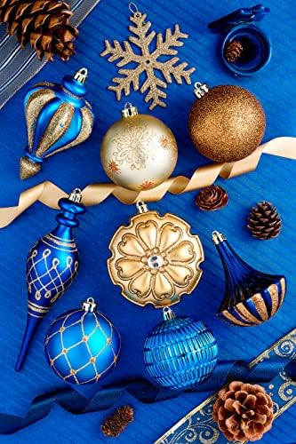 Valery Madelyn Božić Lopta ukrasi dekor, 60ct trendi plavo zlato Shatterproof božićno drvo ukrasi vrijednost