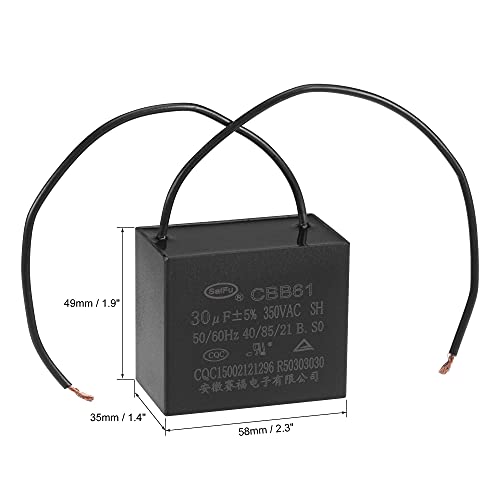 Uxcell kondenzator stropnog ventilatora CBB61 30uF 350V AC 2 žice metalizirani Polipropilenski filmski