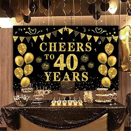 Trgowaul 40. rođendan ukrasi za žene, navijači do 40 godina Baner, crno-zlato 40. rođendan pozadina, 40. ukras