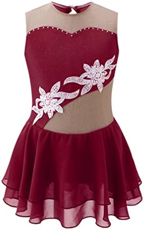 Agoky Kids Girls cvjetni ispis Lik Klizna haljina Skražno baletna plesna haljina MESH Tutu Leotard