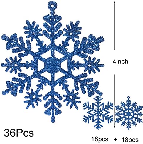 ISULIFE 36kom Snowflake Ornamenti Plastic Glitter Snowflake ornamenti sa visećim koncem za ukrase za jelku
