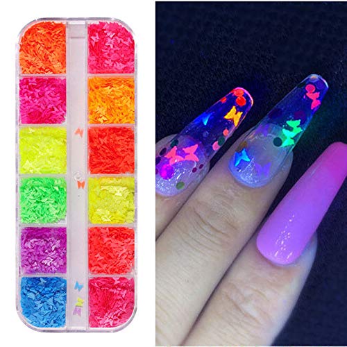 12 boja fluorescentni leptir Nail Art svjetlucave šljokice naljepnice naljepnice nail Art Makeup Crafting Nai