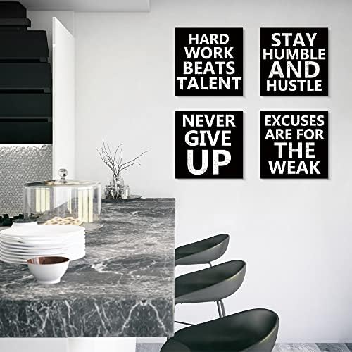Bontalc Inspirational Wall Art, Set od 4 12×12 Nikad Ne odustaj Citati crno-bijeli motivacijski platneni zidni