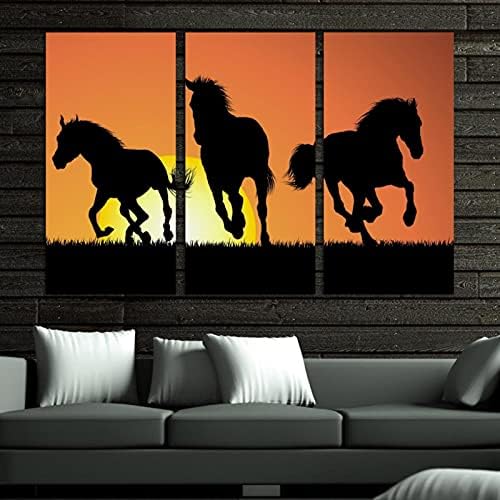 3 ploče uokvirene platnene zidne umjetnosti arapski Konji Sunset pejzažne uljane slike Moderna domaća Umjetnost spremna za vješanje 12 x24