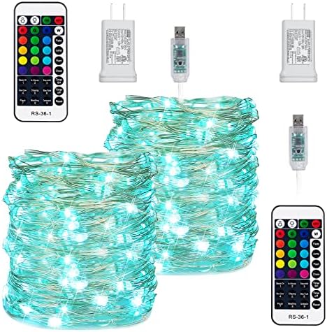 2 paketa Fairy žičana svjetla za promjenu boje - 33 ft 100 LED USB Srebrna žica Fairy svjetla s daljinskim upravljačem i tajmerom, 16 boja za zabavu u spavaćoj sobi Craft DIY Tree Indoor Božićna dekoracija, Adapter uključen
