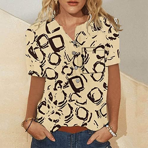 Ženska kratka rukava potkošulja Casual Moda pamučna posteljina štampana kratka košulja 2023