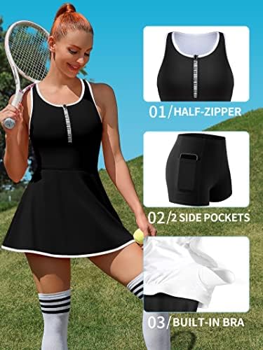 ATTRACO Ženska teniska haljina vježba haljina s kratkim i ugrađenim grudnjakom atletske patentne zatvarače za