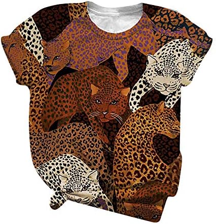 Uikmnh ženski Leopard opušteni kroj bluza kratki rukavi Tees Casual ljetna majica