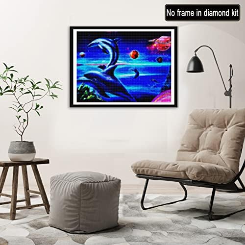 Rovepic 5D kompleti dijamantskih slika Dolphin Starry Sky okrugla puna bušilica, DIY Boja sa dijamantima Art