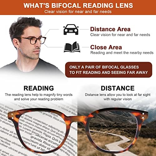 Aqwano 2 pakovanja okrugle Bifokalne naočare za čitanje lagani udobni modni čitači sa opružnim šarkama