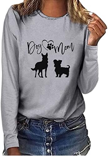 Žene Novelty Ležerne prilike za ljubiteljica za pse Funny abecede Print Dog Mom Dukseri okrugli vrat Dugih rukava Lood Fit Pulover