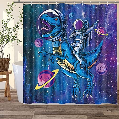 Leowefowa Funny astronaut Jahanje Dinosaur za zavjese za tuširanje za djecu Podesite vodootporni stroj