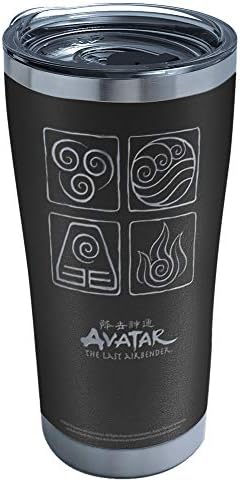 Tervis Triple Walled Nickelodeon-Avatar izolovana čaša drži piće hladno & vruće, 20oz-Nerđajući čelik, elementi Crni