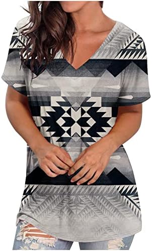 Ljetni vrhovi za žene, womend modni ispis majica Casual Dressy bluze V-izrez kratki rukav labav