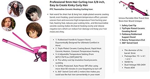 DSFeoigy kosu za kosu 9mm keramički kovrčak željezni štapić za muškarce / žene kratka / dugačka kosa mala