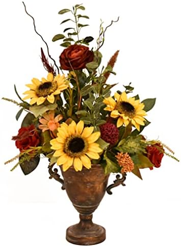 Toskanski suncokret cvjetni dizajn u urnu od ostarele bakra
