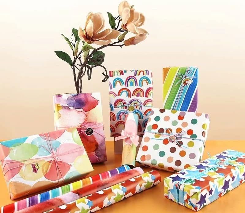 ZJHYXYH 12 listova Set papira za umotavanje poklona, Rainbow rođendanski papir za umotavanje