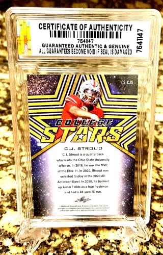 C.J. STROUD 2022 CISEO COLLEGE STARS GEM-MT 10 CRVENI PARALLEL Rookie! Ltd / COA!