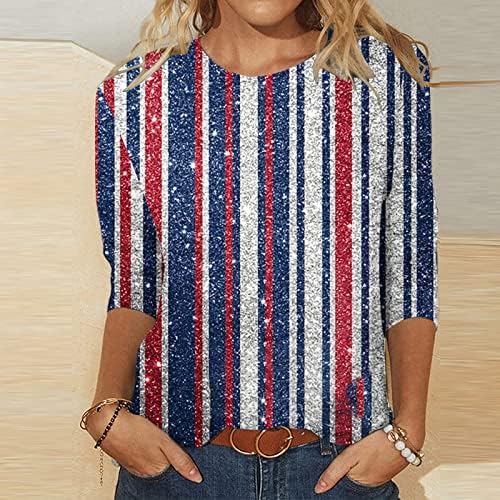 Tuianres Womens America zastava 2023 Trendne zvijezde Stripes Patriotska majica 3/4 rukava za neovisnost