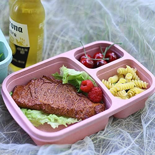 Saousna pšenična slamkani ručak sa 3 odjeljka, obrok za višekratnu upotrebu Prep Bento kutije