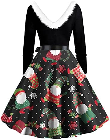 Krzneni Božić haljina za ženske Vintage 1950's Božić Dugi rukav haljina V izrez Rockabilly prom party koktel haljine