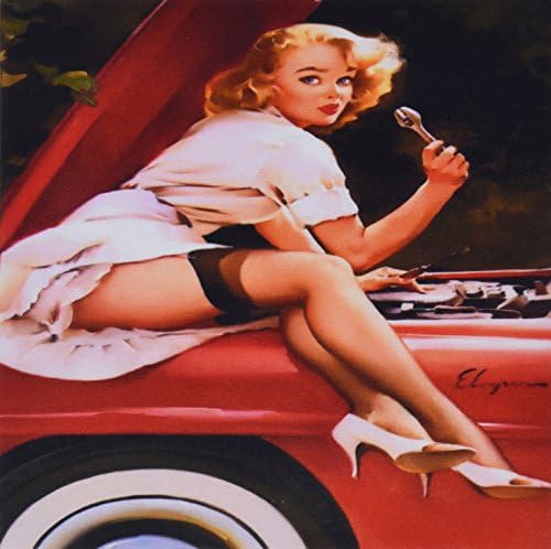 3drose LLC 8 x 8 x 0,25 inča podloga za miša, slika poznate Elvgren Pinup slikarske djevojke koja radi na automobilu -