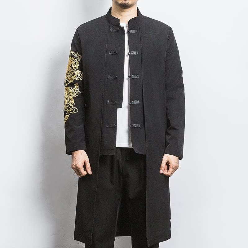 Gyxhptd labavi vintage rov, lažni dva komada Kardigan kimono kaput muški dugi kineski stil crni vjetar