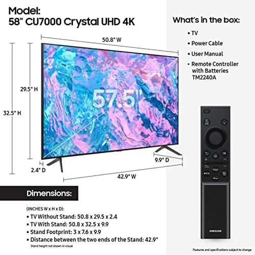 Samsung 58-inčni Class Crystal UHD CU7000 series Truca za praćenje objekata Lite, Q-simfonija,