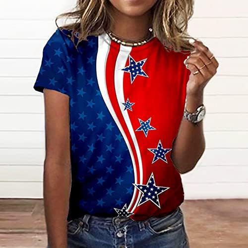 Ženska majica Američka zastava vrhovi dan neovisnosti Dnevni majica O-izrez Skraćena rukavica