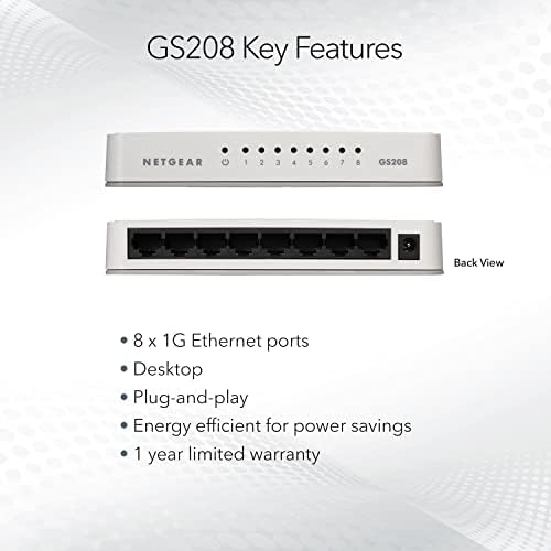 NETGEAR 8-Port Gigabit Ethernet Unmanaged Switch-Desktop, Ethernet razdjelnik, tihi rad, Plug-and-Play