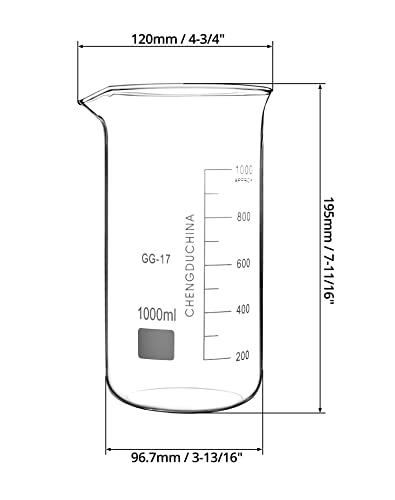 QWORK čaša 1000 ml 1 kom visoka sa mlaznicom za izliv Bijela skala od 100 ml gradacija Borosilikat 3.3