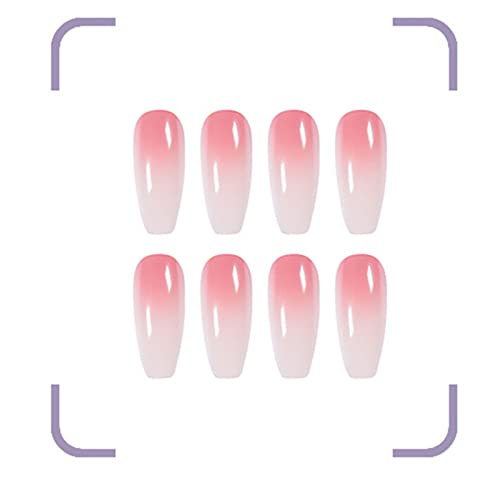 Coffin lažni nokti dugi balet full Cover ljepilo uključeno pritisnite na noktima 24 komada gradijent bijelo ružičasti