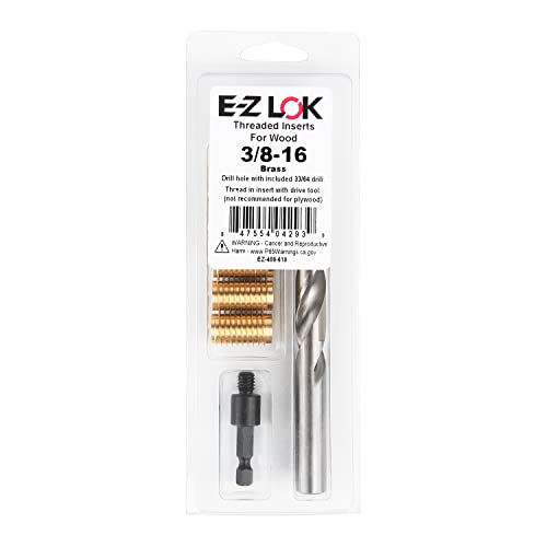 E-Z LOK EZ-400-610 navojni umetci za instalacioni komplet za drvo,  umetci od mesinganog navoja, 3/8-16 unutrašnjih navoja, dužina 1,00, 6 umetaka, 1 Bušilica, 1 instalacioni alat