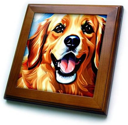 3drose divno pseće lice zlatnog retrivera. Digitalna umjetnost za ljubitelje pasa - uramljene pločice