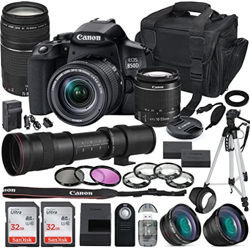 Canon EOS 850d DSLR kamera sa 18-55mm & 75-300mm objektiv + 420-800mm MF zum objektiv + 2x 32GB Sandisk