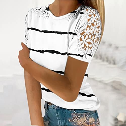 Ljetna majica za žene 2023 modna tiskana majica čipke kratkih rukava bluza okrugli vrat casual