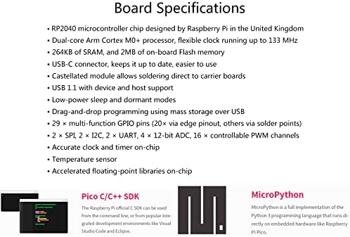 2kom RP2040-nula Mini ploča, Pico-Like MCU ploča bazirana na Raspberry Pi MCU RP2040, dvojezgreni Arm