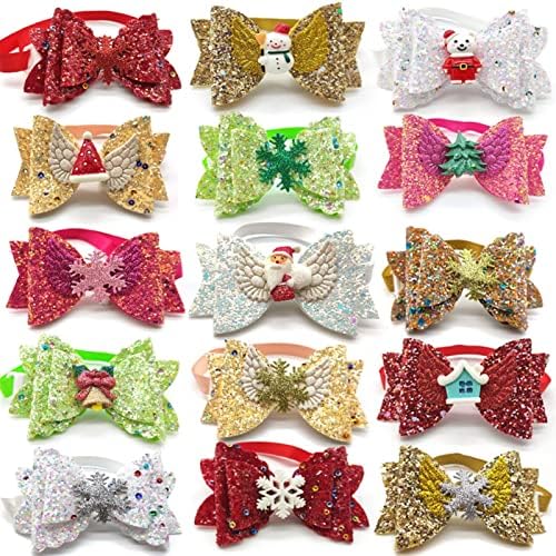 DiJiaXie kravata za kućne ljubimce 30/50 kom Božićni Psi dodatna oprema za male pse leptir mašne pahuljice