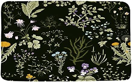 Crna Cvjetna Prostirka Za Kupanje Akvarel Cvijet Biljna Biljka Zeleno Lišće Wildflower Bilje Vintage Priroda