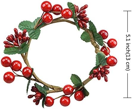 Grenerics 6 kom Red Berries Candle & nbsp;prstenovi vještački Holly Leaves Berry Stamens vijenac