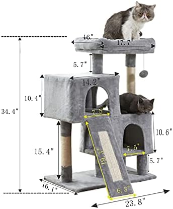 Mačji toranj, mačje drvo od 34,4 inča sa daskom za grebanje, 2 luksuzna stana, mačje Drvo mali prostor, Čvrst i jednostavan za montažu, za opuštajuće aktivnosti mačića, kućnih ljubimaca, u zatvorenom prostoru