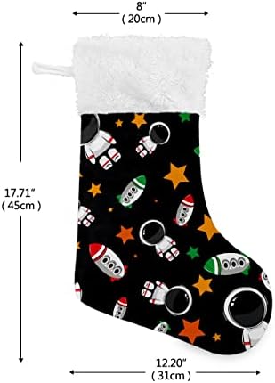 Božićne čarape Svemirske zvijezde Astronaut rakete Bijela plišana manžetna Mercerizirani baršun Porodični