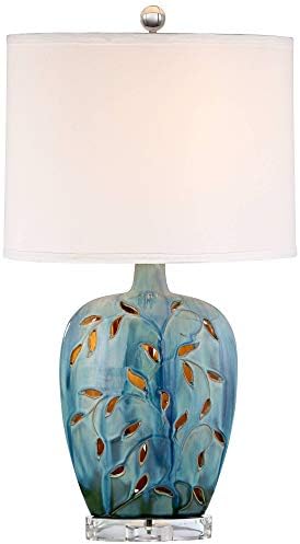 360 rasvjeta Devan Cottage stolna lampa sa noćnim svjetlom 24,5 visoka keramička plava akrilna loza ručno izrađena