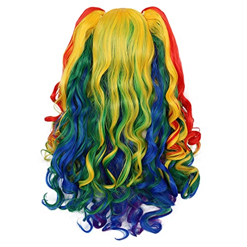 JoneTing +{kapa za periku) Rainbow Cosplay perika sa perikom od pigtaila za žene duga kovrdžava