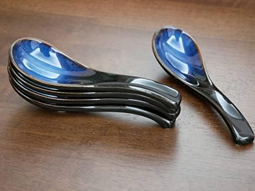 Keramičke Azijske kašike za supu 5,6 inča dugačke ručke pirinčane kašike Retro plave porculanske