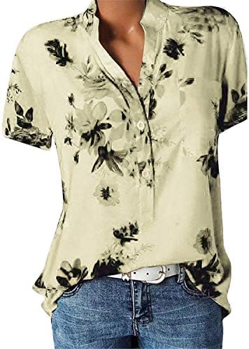 Andongnywell ženski povremeni cvjetni print V izrez Majice kratkih rukava vrhovi labavih bluze ispisane V-izrez