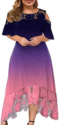 Plus size cvjetna duga haljina za žene hladno rameni čipkaste veze elegantne zabave večernje haljine