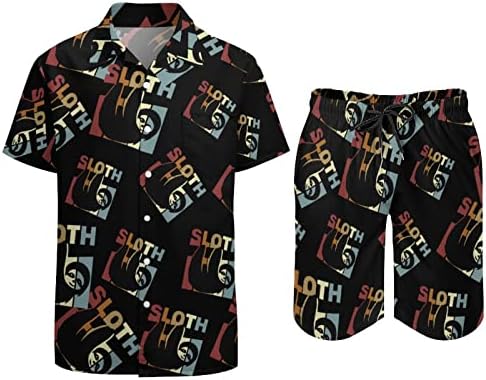 Retro Sloth muške majice i hlače za kratke rukavice i hlače za kratke ruke i hlače Ljetna plaža Outfits Labavi staza